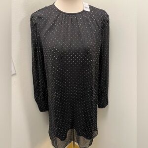 NWT Ann Taylor Black Long Sleeve Dress with Silver Polka Dot Sparkles